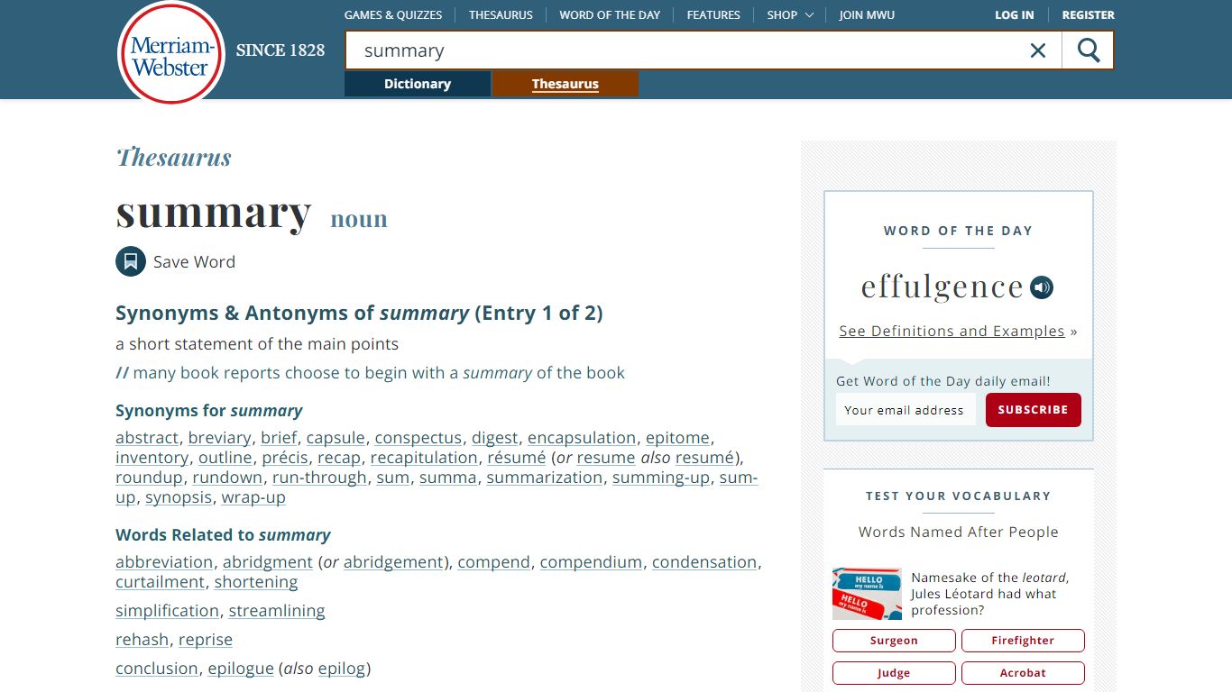 102 Synonyms & Antonyms of SUMMARY - Merriam-Webster
